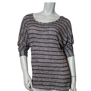 Magic Fit Top Womens Medium Purple Silver Striped Long Sleeve Stretch